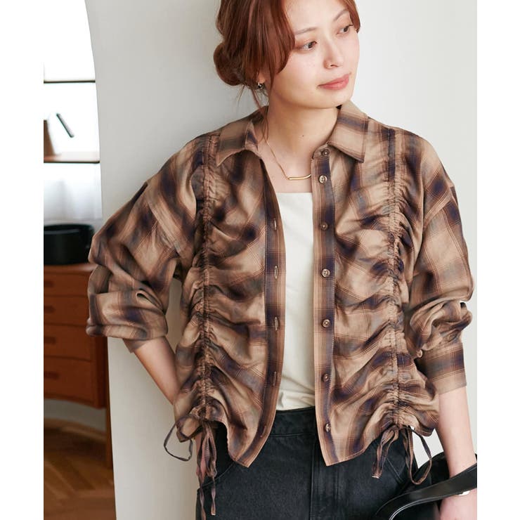 PAL GROUP OUTLET 【Discoat】チェックギャザーシャツ トップスのサムネイル