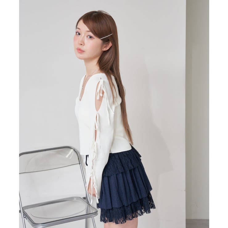 【10％OFFクーポン！5/16(土)1:59まで】PAL GROUP OUTLET 【RAY CASSIN】ラメ袖リボンニット トップス