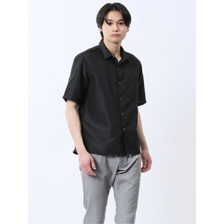 【10％OFFクーポン！1/29(木)1:59まで】TAKA-Q MEN ジャガード レギュラーカラー半袖シャツ トップス