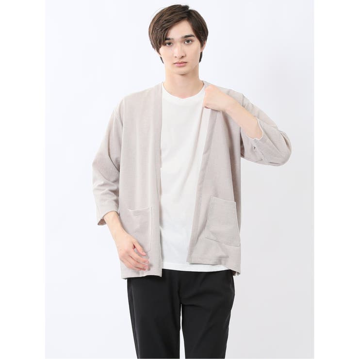 【10%OFFクーポン!11/27(木)1:59まで】TAKA-Q MEN 着流しカーデ7分&半袖Tシャツ アンサンブル トップス