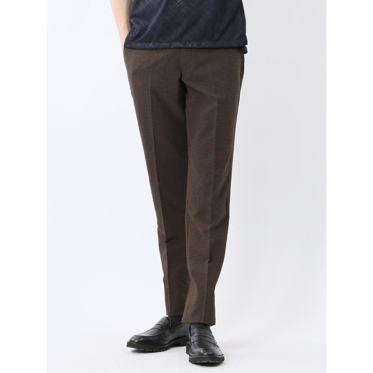 【10%OFFクーポン!11/27(木)1:59まで】TAKA-Q MEN ドットエア サッカーチェック レギュラーフィット ノータックパンツ(セットアップ可能...