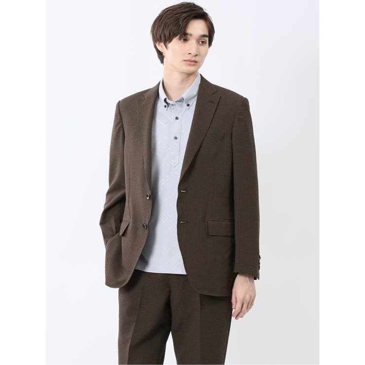 【10%OFFクーポン!11/27(木)1:59まで】TAKA-Q MEN ドットエア サッカーチェック レギュラーフィット 2ボタンジャケット(セットアップ可...