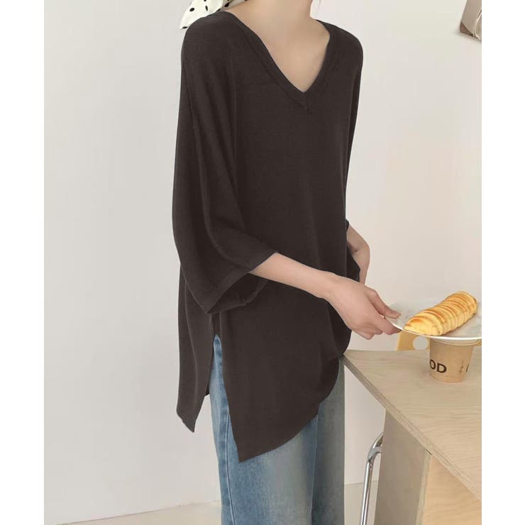 V-Neck - 【10％OFFクーポン！5/16(土)1:59まで】aimoha リラックスVネックニットトップス Tシャツ 半袖 トップス