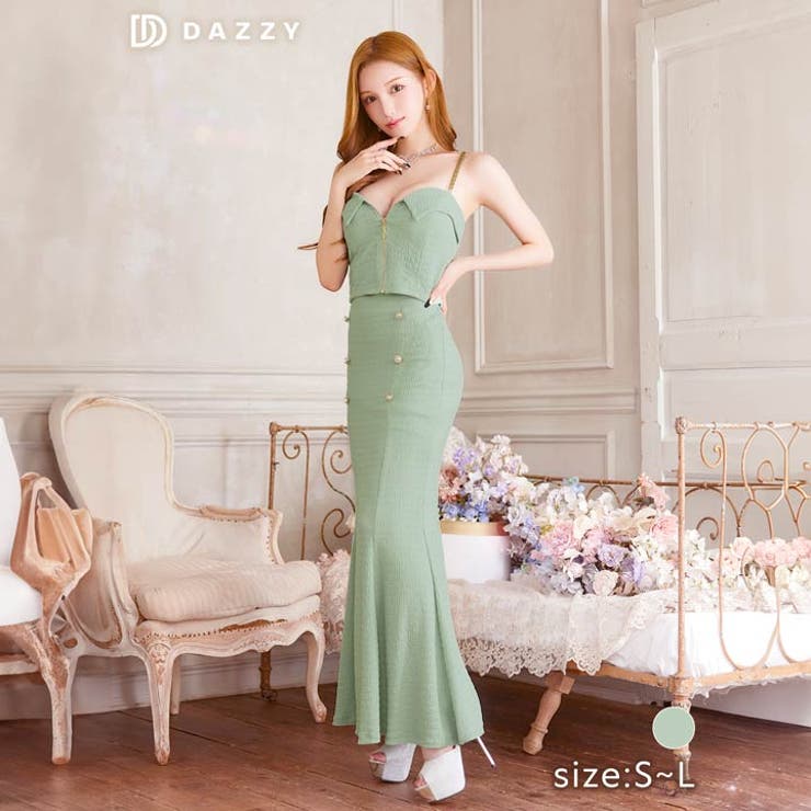 Dazzy [セットアップ] シャーリンフジップチェーンキャミソールマーメイドロングドレス [SML/3サイズ展開] ワンピース・ドレス