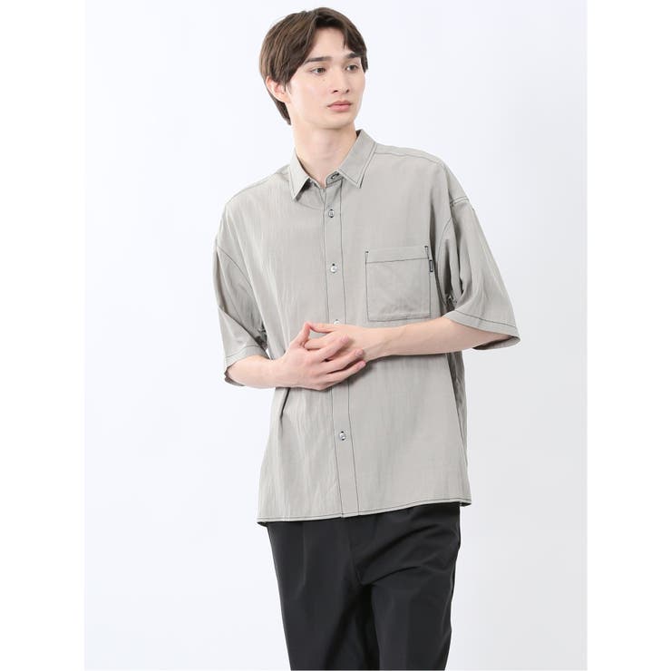 【10％OFFクーポン！1/29(木)1:59まで】TAKA-Q MEN タスランステッチ レギュラーカラー半袖シャツ トップス