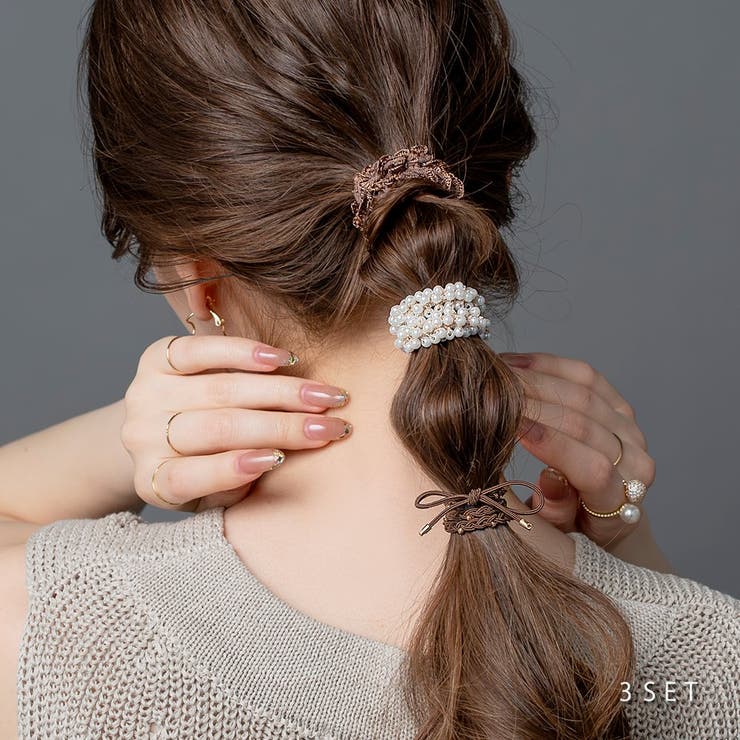 【10%OFFクーポン!11/27(木)1:59まで】CREAM-DOT 3点セット ヘアゴム リボン パール ミニフリル ヘアアクセ ヘアアレンジ 簡単 まと...