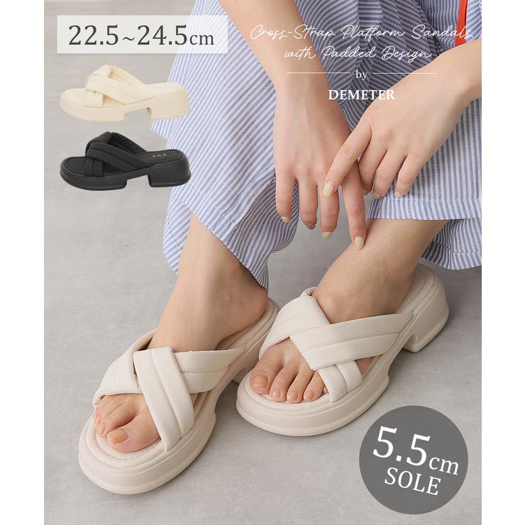 【10%OFFクーポン!11/27(木)1:59まで】DEMETER 【25年春夏新作】軽量厚底 クロスデザイン パテッドサンダル シューズ・靴