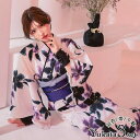 Tika レトロモノトーン百合モチーフ浴衣3点セット 粋浴衣 妖艶浴衣 かっこいい レディース浴衣 平帯 下駄 ホワイト ゆんころ Tika ティカ 浴衣・着物
