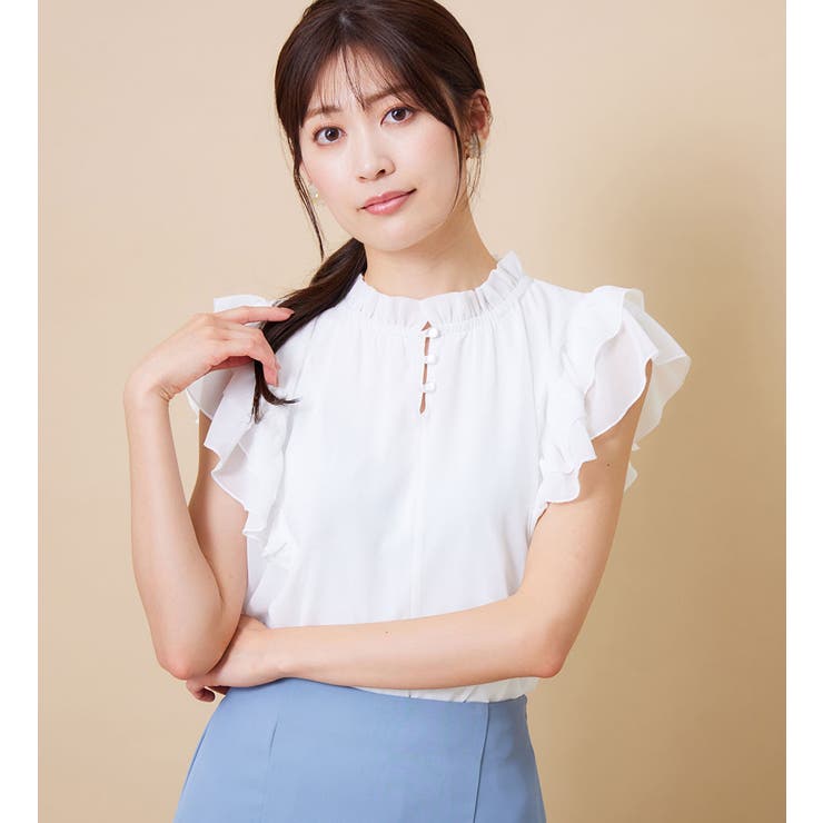 【10％OFFクーポン！2/10(火)1:59まで】alotta インナー付フリル使いブラウス トップス