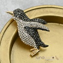 lunolumo ブローチ レディース ペンギン 海 夏 ラインストーン キラキラ 白黒 可愛い BR アクセサリー