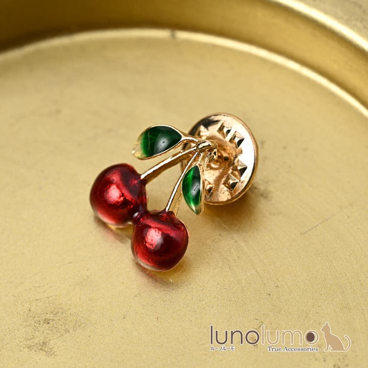 lunolumo ピンバッチ ラペルピン ピンブローチ さくらんぼ サクランボ チェリー 果物 フルーツ BR アクセサリー