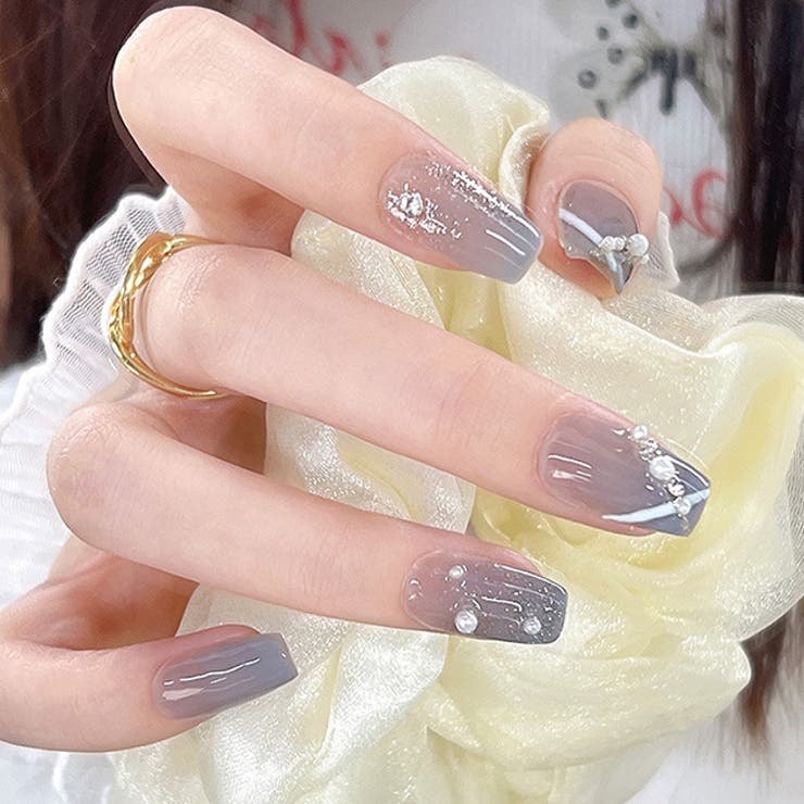 【10%OFFクーポン!11/27(木)1:59まで】レースレディース パール ラメ バレリーナ ネイルチップ セット 女性 レディース 爪 アート ジェル ト...