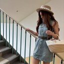 【5%OFFクーポン 9/11 1:59まで】LETee デニムミニワンピース ノースリーブ ワンピース・ドレス