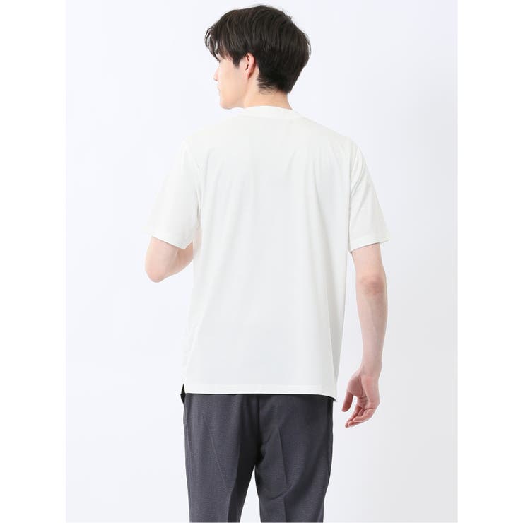TAKA-Q MEN 【DRESS T-SHIRT】レーヨン混ストレッチ スロープネック半袖Tシャツ トップス