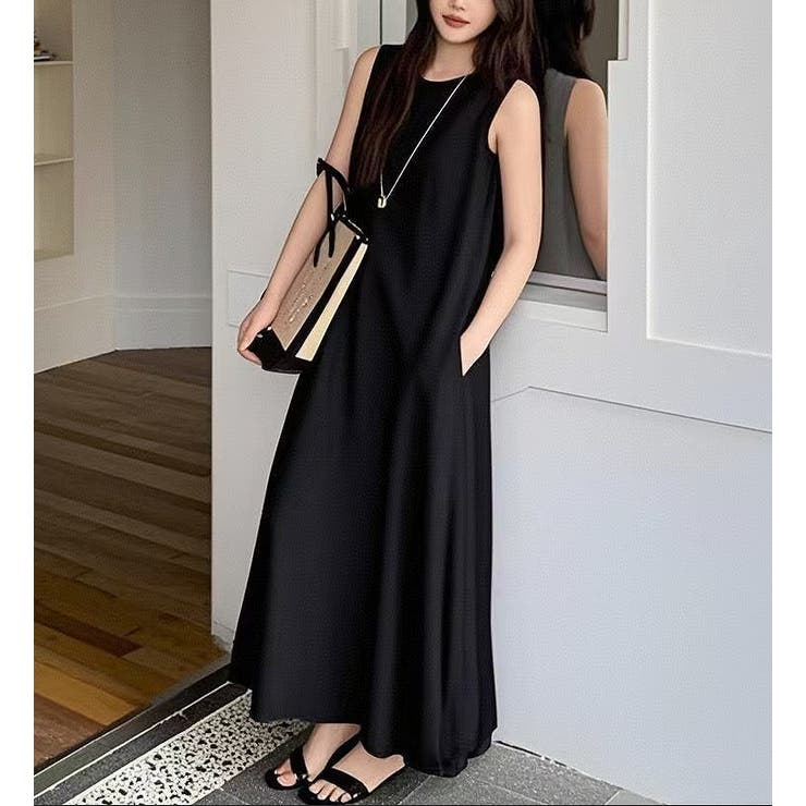 Ulysses シンプルフリルクルーネック袖なしワンピース ワンピース・ドレス