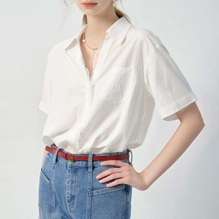 Doux Belle 選べる2タイプ！レース付きシャツブラウス トップス