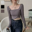 maison de LATIR 幅広いスタイリングに活躍する長袖トップス ショート丈 ミニ丈 クロップド丈 スクエアネック シャープ フィット スリム 美ライン...