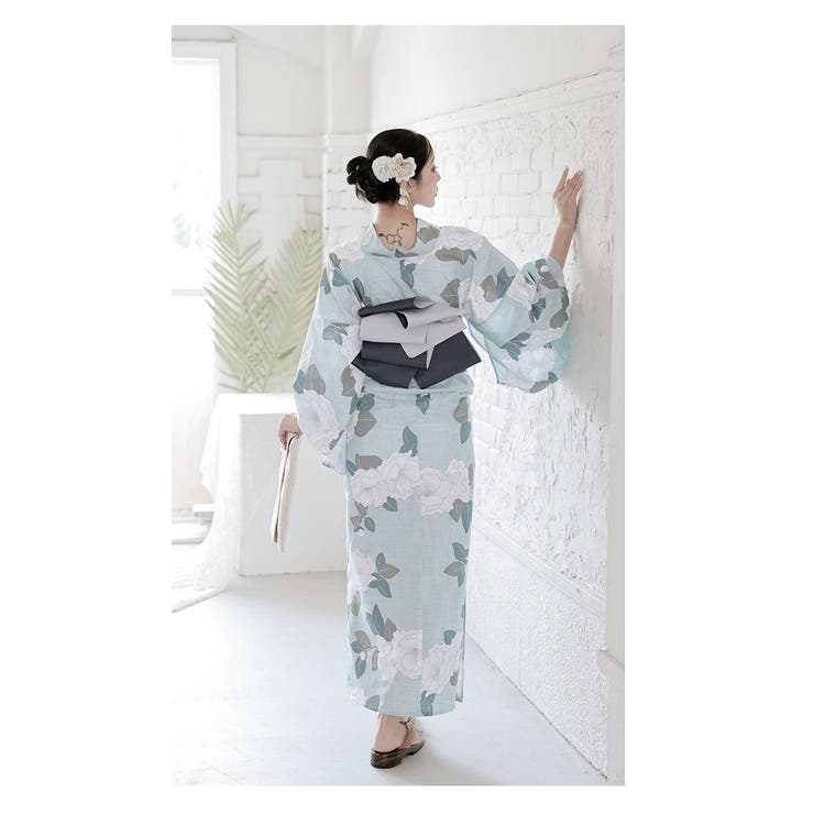 Ryuyu 浴衣 青 花 フラワー 大きいサイズ トールサイズ 高身長 大人浴衣 上品 セット浴衣 帯セット Ryuyu 浴衣・着物