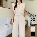 【マラソン期間中 5%OFFクーポン】COCOMOMO 【上下セット】 セットアップ夏 ノースリーブシャツ ワイドパンツ セットアップ ハイウエスト カジュアル...