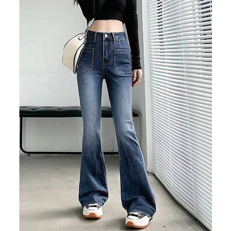 Miniministore 한국풍 세미 플레어 데님 팬츠 레이디스 팬츠·바지
