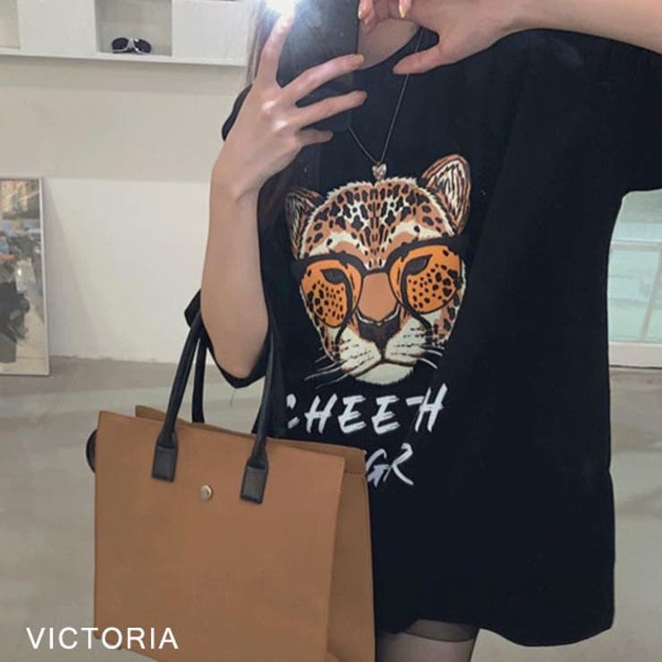 VICTORIA ユニークプリント Tシャツ 半袖 オーバーサイズ アニマル サングラス カジュアル 韓国ファッション レトロ アメカジ ストリート レディース メンズ ユニセックス ブラック グレイ ホワイト 22F22492 トップス