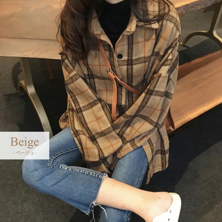 teddyshop シャツ チェック 韓国ファッション レトロ 量産型 長袖 オーバーサイズ ビッグシルエット ボリューム袖 ドロップショルダー 全2色 プチプラ 秋冬 秋服 アウター トップス ロング カジュアル ゆったり 羽織 お出かけ フロントボタ shoplistselect-10053838 SHOPLIST サンプル画像3
