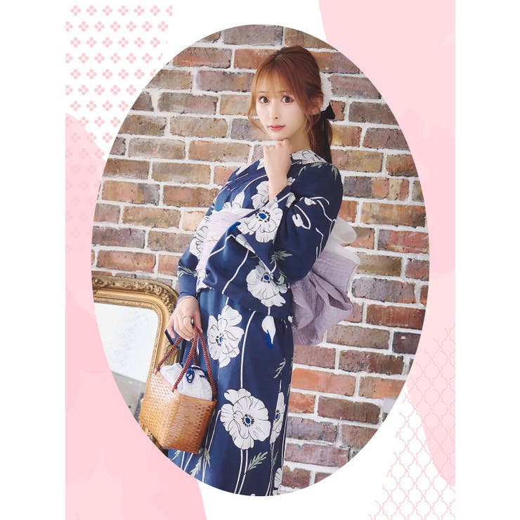 Tika ホワイトポピー柄ワンピース浴衣3点セット 二部式浴衣 セパレート浴衣 キャミ...