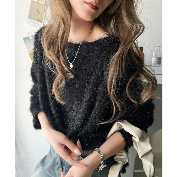 【10%OFFクーポン!11/27(木)1:59まで】Classical Elf 印象派大人レディ。ボートネックラメシャギーニットプルオーバー トップス