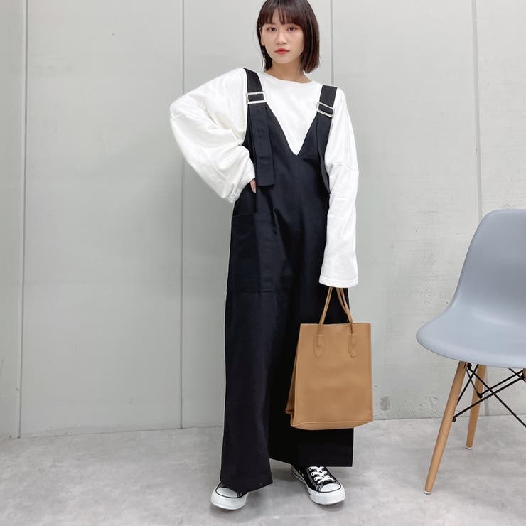 ＆soiree ダブルポケットVネックジャンパースカート ワンピース・ドレス