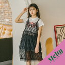 URBAN CHERRY 【MELTY BUNNY/メルティバニー】レースキャミワンピース+ロゴデザインちびTシャツ トップス