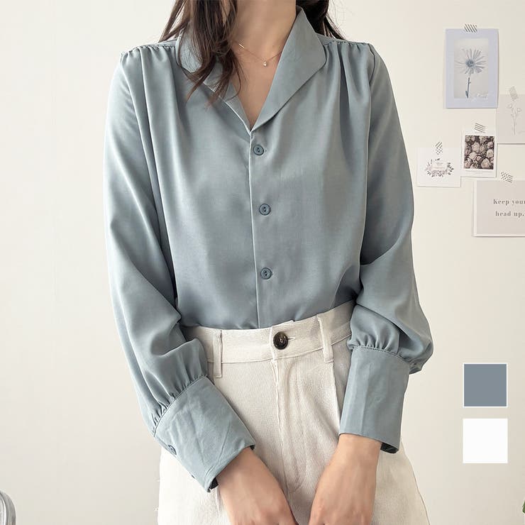 Long-Sleeved - Dewlily オープンカラーブラウス レディース ブラウス 長袖 無地 シンプル カジュアル おしゃれ 春夏 大人 トレンド 人気 トップス 定番 おすすめ トップス