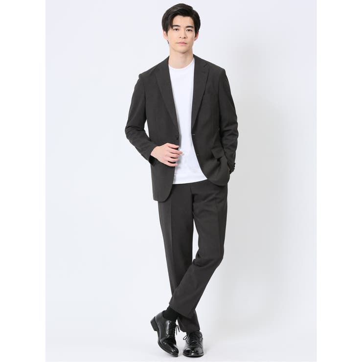 【10%OFFクーポン!11/27(木)1:59まで】TAKA-Q MEN 軽量ストレッチ レギュラーフィット 2ボタン2ピーススーツ 千鳥黒 スーツ