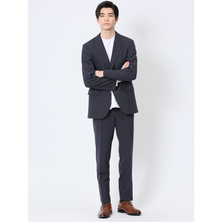 TAKA-Q MEN 軽量ストレッチ レギュラーフィット 2ボタン2ピーススーツ 千鳥紺 スーツ