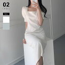 COCOMOMO タイトワンピース パフスリーブ オフィスカジュアル オフィス セクシー 半袖 夏ワンピース 大きいサイズ ワンピース きれいめ レディース タイト スクエアネック スリット ミモレ丈 上品 大人 ワンピ パーティー 春 夏 夏服 韓国