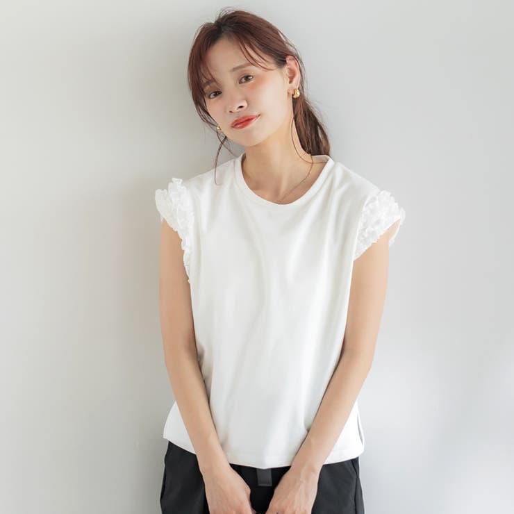 【マラソン期間中 5%OFFクーポン】coca 肩フリルノースリーブTシャツ レディース トップスのサムネイル