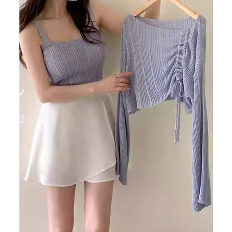 SUNSHINE CLOSET レディース マルチリブニットトップス ニットキャミソール重ね着 きれいめ サマーニットセットアップ オフショルダーニット トップス shoplistselect-10313668 SHOPLIST サンプル画像3