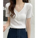 【8/11まで5%OFFクーポン】SUNSHINE CLOSET Vネックリブニットトップス 着やせ 無地 トップス