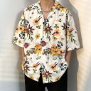 【5%OFFクーポン 9/11 1:59まで】Decorative 柄シャツ 花柄 花 アロハ ハワイアン フラワー オレンジ ボタニカル ビーチ 夏シャツ 旅行 海 半袖 半袖シャツ オーバーサイズ 衣装 韓国 大きいサイズ 個性的 春服 夏服 トップ