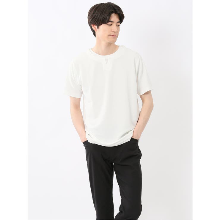 【10％OFFクーポン！2/10(火)1:59まで】TAKA-Q MEN ドライワッフル キーネック半袖Tシャツ トップス