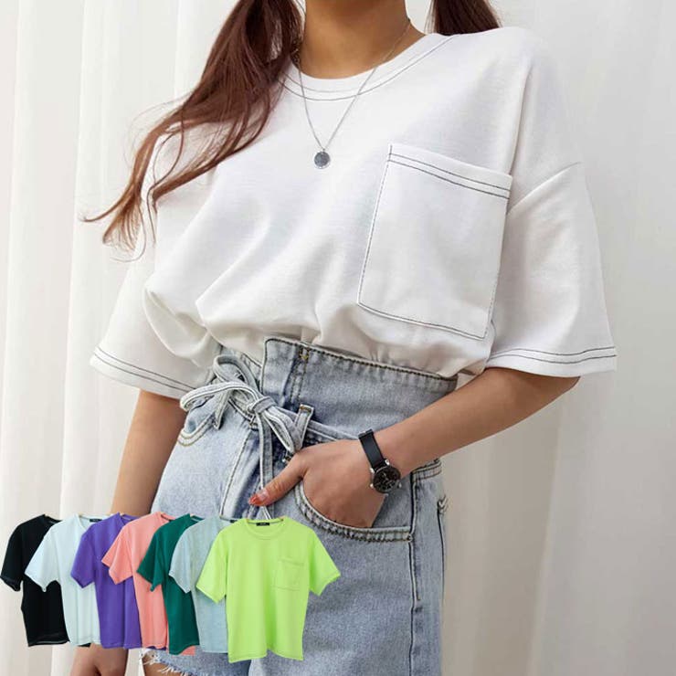 【8/11まで5％OFFクーポン】VIVID LADY トップス レディース 半袖 tシャツ レディース 半袖 ポケット付き 無地 クルーネック tシャツ トップス 夏レディース半袖tシャツ レディース 半袖 トップス トップスのサムネイル