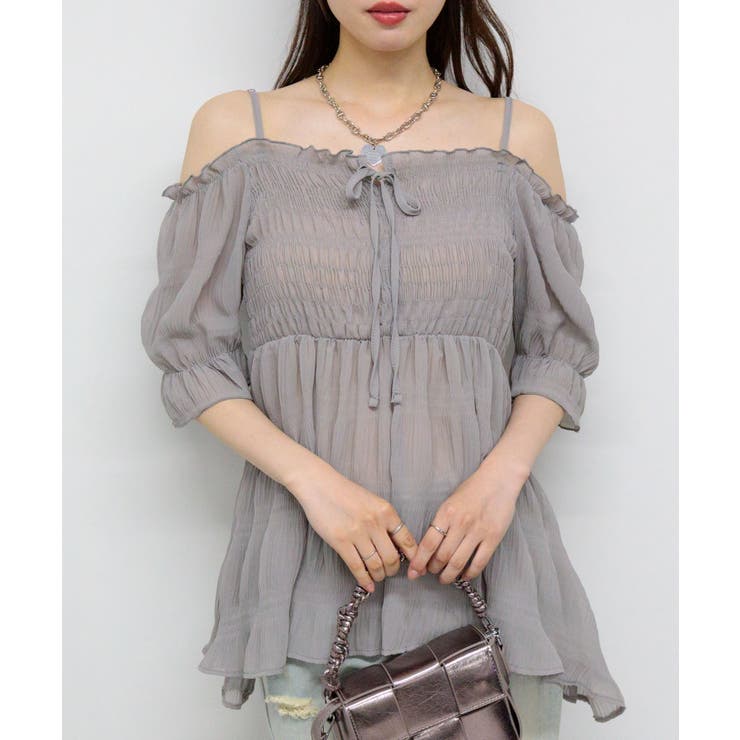 Pumpkin Port マジョリカプリーツ オフショルダー キャミワンピチュニック トップス