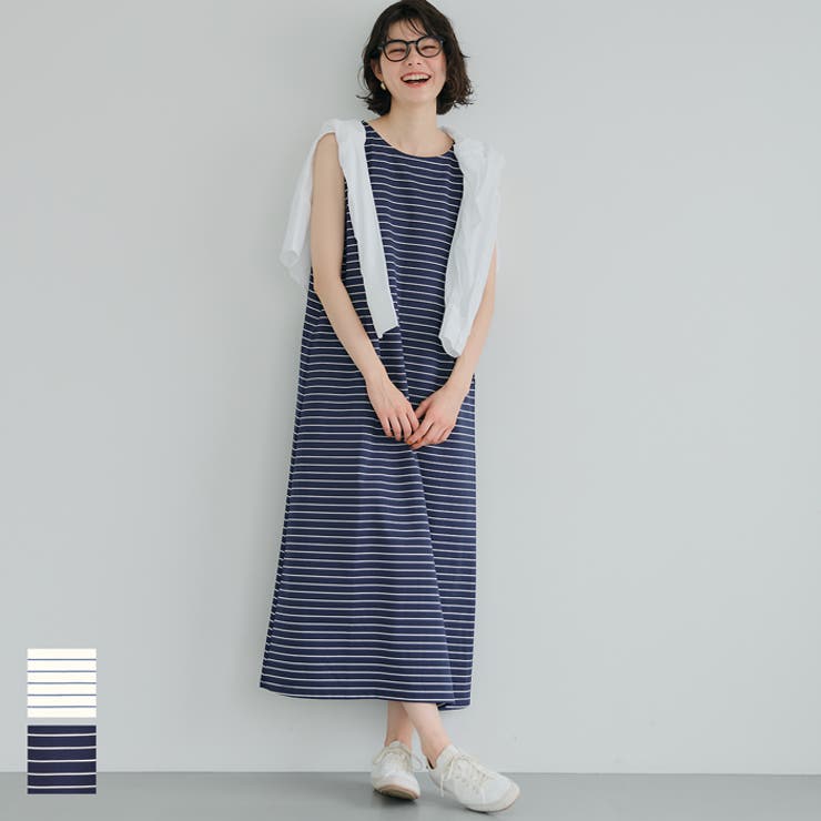 【10％OFFクーポン！12/11(木)1:59まで】coca ボーダーノースリーブワンピース レディース ワンピース・ドレスのサムネイル