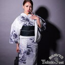 Tika グラデーション大輪白牡丹柄モノトーン浴衣3点セット 作り帯 下駄 レディース浴衣 浴衣セット 粋浴衣 セクシー浴衣 レトロ浴衣 モノトーン ホワイト EGASARI Tika ティカ 浴衣・着物