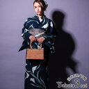 Tika 菖蒲&リーフ濃紺地浴衣3点セット 作り帯 下駄 レディース浴衣 浴衣セット 粋浴衣 レトロ浴衣 ネイビー EGASARI Tika ティカ 浴衣・着物
