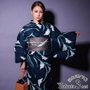 Tika 菖蒲&リーフ濃紺地浴衣3点セット 平帯 下駄 レディース浴衣 浴衣セット 粋浴衣 レトロ浴衣 ネイビー EGASARI Tika ティカ 浴衣・着物