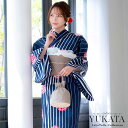 Tika 毬×ストライプ柄浴衣3点セット 平帯 下駄 レディース浴衣 浴衣セット レトロ浴衣 ガーリー浴衣 ネイビー 伊藤舞雪 LaLaTulle ララチュール 浴衣・着物
