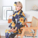 Tika 流水×向日葵柄浴衣2点セット ガーリー浴衣 レトロ浴衣 レディース浴衣 平帯 ネイビー 重川茉弥 Tika ティカ 浴衣・着物