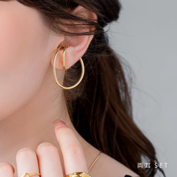 【10%OFFクーポン!11/27(木)1:59まで】CREAM-DOT イヤーカフ 金属アレルギー ニッケルフリー 18kコーティング レディース フープ 大...