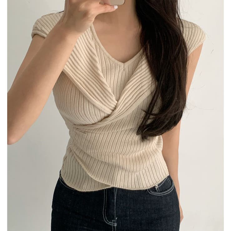 V-Neck - 【10％OFFクーポン！5/16(土)1:59まで】Ulysses 袖なしVネックフェイクレイヤードセーター トップス