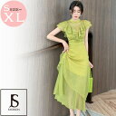 JS FASHION ロングドレス Aライン ワンピース パーティードレス ドット柄 アシンメトリー風 フリル袖 ロング丈ロングワンピ きれいめ スリム 細見え 華やかおしゃれ シースルー 上品 セクシー 大きいサイズ 結婚式 二次会 演奏会 お呼ばれ